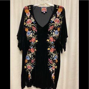 Johnny Was black velvet dress with flowers Size M